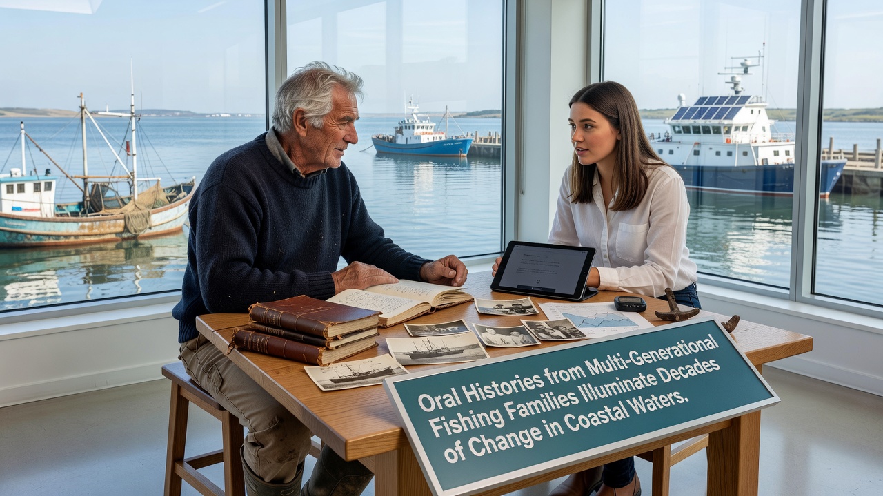 Fishing vessel and coastal waters showing environmental changes over time